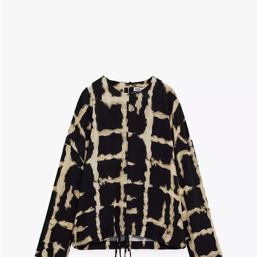 Zara Black and Cream Tie-Dye Top